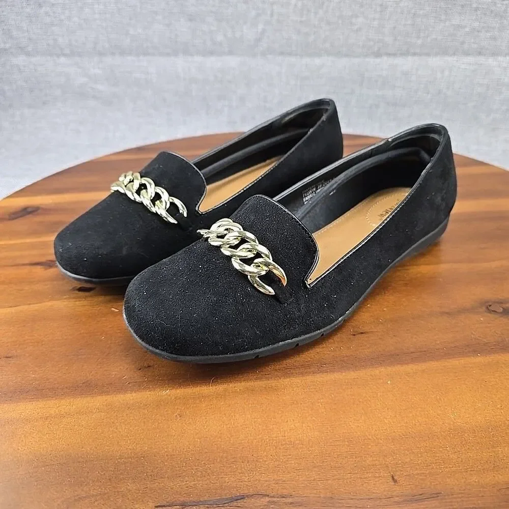 Comfortview Women's Size 7.5WW Thayer Slip On Flat With‎ Gold Chain Accent